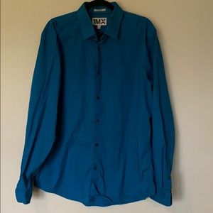 Express 1MX Button Down Dress Shirt - Blue